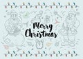 New year Christmas outline illustration for decoration design two Santa Claus stand next to the inscription congratulations style Royalty Free Stock Photo