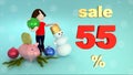 New Year and Christmas sales fifty five percent. 3D rendering Royalty Free Stock Photo