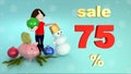 New Year and Christmas sales seventy five percent. 3D rendering Royalty Free Stock Photo