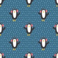 New Year and Christmas seamless pattern with penguins, hand drawn doodles Seamless Pattern. Background Vector Illustration Royalty Free Stock Photo