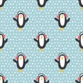 New Year and Christmas seamless pattern with penguins, hand drawn doodles Seamless Pattern. Background Vector Illustration Royalty Free Stock Photo