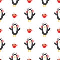 New Year and Christmas seamless pattern with penguins, hand drawn doodles Seamless Pattern. Background Vector Illustration Royalty Free Stock Photo