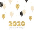 2020 New year and Christmas template with gold glitter balloons. For banners, posters and greeting cards. Vector Royalty Free Stock Photo