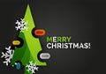 New Year Christmas tree banner, black background Royalty Free Stock Photo