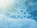 New year Christmas tree decoration in the form of snowflakes in a snowdrift Royalty Free Stock Photo