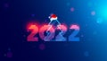 2022 new year. Christmas tree with digital number year in neon light. Celebration banner in computer cyberpunk technology style.