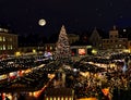 New Year  Christmas tree  Tallinn romantic night starry sky ,full moon light  city market place in Tallinn town Hall Square Illumi Royalty Free Stock Photo