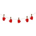 New Year, Christmas, winter element, red mittens on clothesline with clothespin illustration Royalty Free Stock Photo