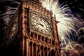 new Year in the city - Big Ben with fireworks Royalty Free Stock Photo