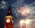 New Year in the city - Big Ben with fireworks Royalty Free Stock Photo