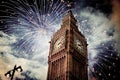 New Year in the city - Big Ben with fireworks Royalty Free Stock Photo