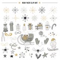 New Year clip art. Big set of hand drawn Christmas elements and decorations. Vector illustration Royalty Free Stock Photo