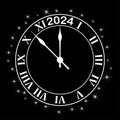 New Year 2024. Clock hand shows about 2024 o\'clock. Silver shiny. Vector illustration. EPS 10 Royalty Free Stock Photo
