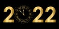 New Year 2022. Clock hand shows about 12 o`clock. Gold shiny clock. Vector illustration. EPS 10 Royalty Free Stock Photo