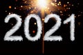 New Year 2021, cloud style digits with sparkler Royalty Free Stock Photo