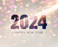 New Year 2024 color gradient background with beautiful sun rays and blurred yellow round lights