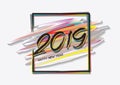 2019 New Year of a colorful brushstroke with Frame, Happy New Year Card design, web banner template, poster, postcard Royalty Free Stock Photo