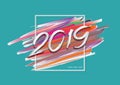 2019 New Year of a colorful brushstroke with Frame, Happy New Year Card design, web banner template, poster, postcard Royalty Free Stock Photo