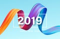 2019 New Year of a colorful brushstroke oil or acrylic paint design element. Vector illustration