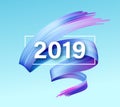 2019 New Year of a colorful brushstroke oil or acrylic paint design element. Vector illustration