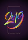 2019 New Year of a colorful brushstroke oil or acrylic paint lettering calligraphy design element. Vector illustration Royalty Free Stock Photo