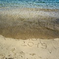 New Year 2019 is coming concept - inscription 2018 and 2019 on a Royalty Free Stock Photo