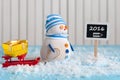 New Year 2016 is coming concept. Snowman with red Royalty Free Stock Photo