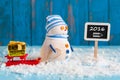 New Year 2016 is coming concept. Snowman with red Royalty Free Stock Photo