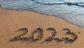 New Year 2023 is coming concept on tropical beach.