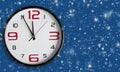 New Year is coming. Large wall clock on a classic blue background