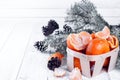 New year composition in basket with mandarins Royalty Free Stock Photo