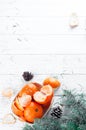 New year composition in basket with mandarins Royalty Free Stock Photo