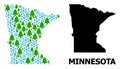 New Year Composition Map of Minnesota State with Snowflakes and Fir Forest