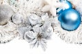 New year composition with white tinsel silver Royalty Free Stock Photo