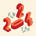 2024 new year concept background decorative with modern isometric vintage retro typography