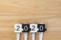 2020 New Year Concept. Close up of number rubber jigsaw on wooden table with copy space Royalty Free Stock Photo