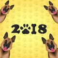 New 2018 year concept. Dog is symbol Chinese zodiac of new 2018 year. Chinese calendar for the new year of Dog 2018. Vector illust Royalty Free Stock Photo