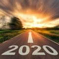 New Year Concept : Empty asphalt road sunset and New Year 2020 Royalty Free Stock Photo