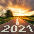 New Year Concept : Empty asphalt road sunset and New Year 2021 Royalty Free Stock Photo