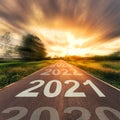 New Year Concept : Empty asphalt road sunset and New Year 2021 Royalty Free Stock Photo