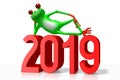 2019 New Year concept - green frog Royalty Free Stock Photo