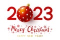 New Year concept - 2023 numbers with Christmas ball on white background for winter holidays design