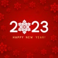 New Year concept - 2023 numbers on red background with paper snowflakes for winter holidays design 2