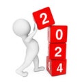 New 2024 Year Concept. Person Placing 2024 New Year Cubes. 3d Rendering