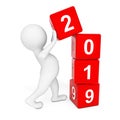 New 2019 Year Concept. Person Placing 2019 New Year Cubes. 3d Re Royalty Free Stock Photo