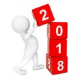 New 2018 Year Concept. Person Placing 2018 New Year Cubes. 3d Re