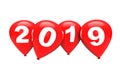 New Year Concept. Red Christmas Balloons with 2019 Sign. 3d Rend