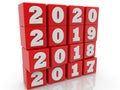 New Year concept on red toy cubes stacked on top of each other Royalty Free Stock Photo