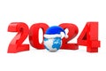 2024 New Year Concept. Santa Hat over Earth Globe. 3d Rendering Royalty Free Stock Photo