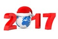 2017 New Year Concept. Santa Hat over Earth Globe. 3d Rendering